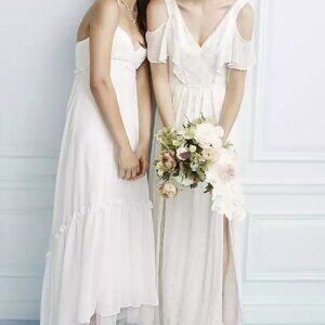 DB Studio Davids Bridal NWT ivory chiffon eyelet sheath ruffle wedding dress, 12